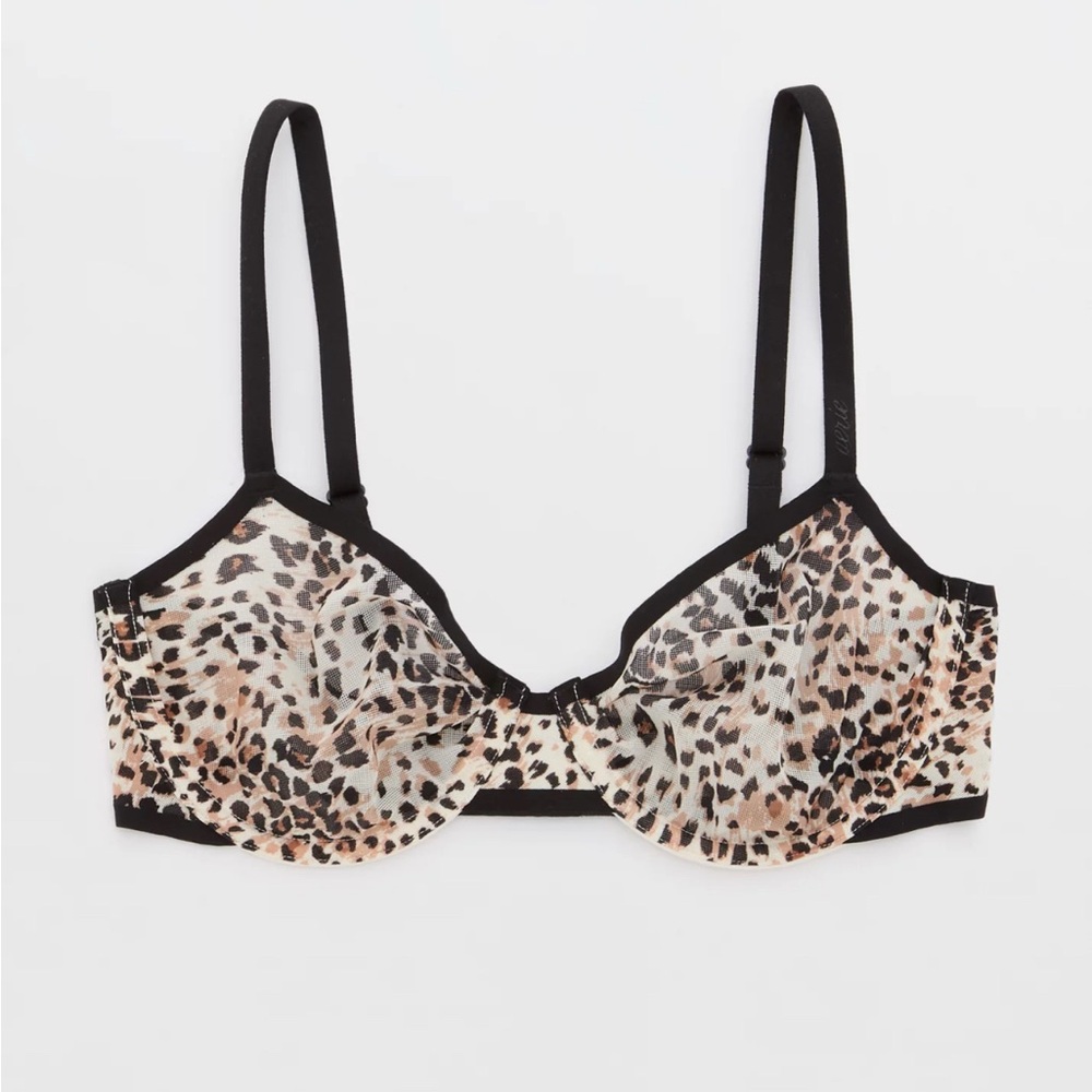 aerie Leopard Print Underwire Bra in Black and Cream